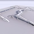 Modern Bridge Design Featuring Curved Structure And Multiple White Sections 3d model