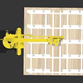 Yellow Robotic Arm Lifting Wooden Grid Pallet With Furniture Manufacturing Components
