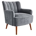 Modern Gray Velvet Armchair with Vertical Striped Backrest and Brown Wooden Legs