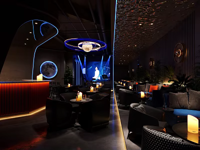 Modern Bar Interior Design With Ambient Lighting Comfortable Seating And Candlelit Tables 3d model