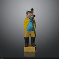 Man Figurine in Yellow Coat Blue Shirt with White Hat Black Boots on Yellow Base