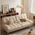 Cozy Modern Living Dining Room Interior With White Sofa Decorative Pillows Bookshelf And Floor Lamp