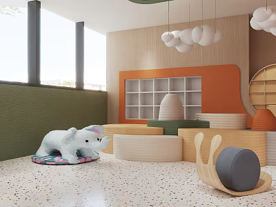 Playroom With Elephant Plush Toy And Snail Rocker 3d model