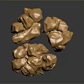Golden Irregular Stone And Wood Pieces With Glossy Surface And Dark Background Reflections