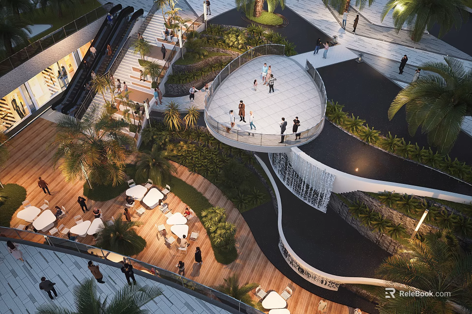 Modern Outdoor Garden Landscape With Circular Walkway Greenery And Seating Areas 3d model 