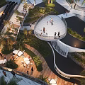 Modern Outdoor Garden Landscape With Circular Walkway Greenery And Seating Areas