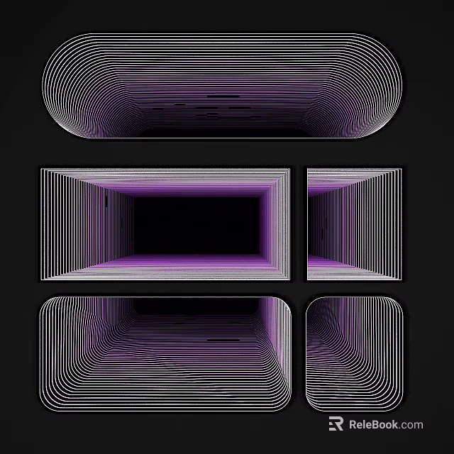 Modern Commercial Equipment With Purple Black Geometric Striped Patterns And Rectangular Oval Structures 3d model 