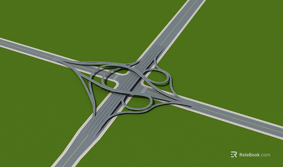 Modern Highway Bridge Interchange at Road Intersection with Multiple Lanes Aerial View 3d model