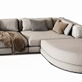 Modern Light Gray Sectional Sofa With Plush Cushions And Side Table Lamp 3d model