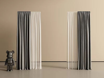 Modern Black and White Gradient Vertical Curtains With Beige Wall And Smooth Texture 3d model