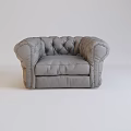 Grey Leather Single Seater Sofa With Tufted Design And Comfortable Armrests 3d model