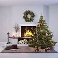 European style Christmas combination fireplace Christmas tree gift box 3d model