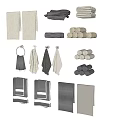 Gray And White Towels Featuring Hanging And Rolled Styles Arranged On Wall