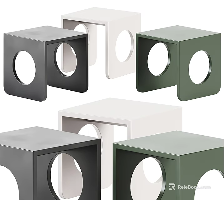 Modern Side Tables Black White Green Cube Shape With Circular Cutouts Contemporary Design 3d model 