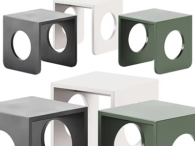 Modern Side Tables Black White Green Cube Shape With Circular Cutouts Contemporary Design 3d model