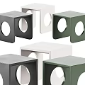 Modern Side Tables Black White Green Cube Shape With Circular Cutouts Contemporary Design