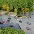 Urban Road Infrastructure With Vehicles Pedestrians Crosswalk Trees And Street Lamps