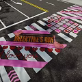 Decorative Valentine's Day Square Pavement With Heart Patterns LOVE Letters And Pink Ribbons