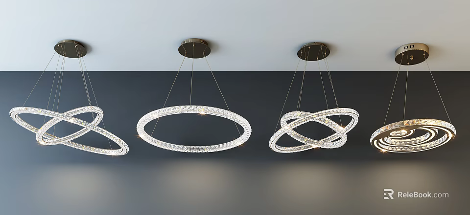 Elegant Modern Crystal Chandeliers With Circular Interlocking Rings Hanging Ceiling Mounted 3d model 