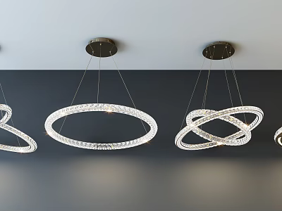 Elegant Modern Crystal Chandeliers With Circular Interlocking Rings Hanging Ceiling Mounted 3d model
