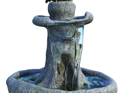 Natural Stone Garden Fountain Ornament With Flowing Water And Circular Base 3d model