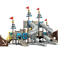 Pirate Ship Themed Playground Equipment With Slides Flags And Climbing Structures 3d model