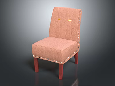 Stylish Pink Upholstered Single Sofa With Yellow Button Tufted Backrest And Red Wooden Legs 3d model