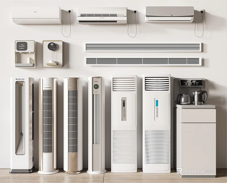 Various Types of Wall Mounted Standing Air Conditioners and Fans for Home Cooling 3d model 