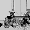 Natural Style Decorative Ornament Set With Glass Vases Green Plants And Metal Accents