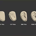 Medical Devices 3D Ear and Head Models with Different Triangle Meshes Detail Levels