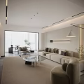 Modern Living Dining Room Interior With Beige Sofa Coffee Table And Floor to Ceiling Window