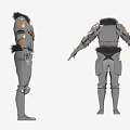 Gray Medieval Armor Clothing With Gold Accents And Fur Trim Front Back Views
