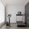Fitness Equipment Elliptical Trainer And Treadmill In Modern Indoor Room With Screens Wooden Floor