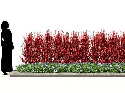 Red leaf shrub fence hedge landscape wall group background model