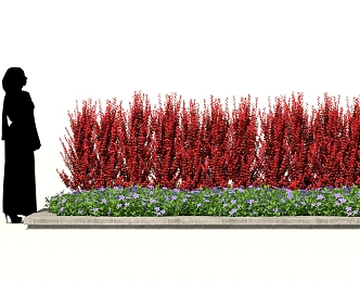 Red leaf shrub fence hedge landscape wall group background 3d model