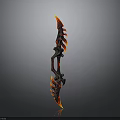 Flaming Fantasy Weapon with Intricate Red Orange Fire Decorations and Sharp Blade Design