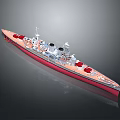 Detailed Warship Model Featuring Red Bottom Gray Superstructure Turrets and Deck Equipment 3d model