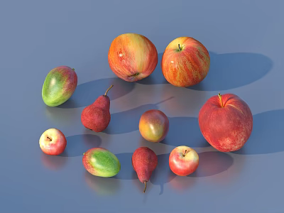 Colorful Fresh Fruits Arrangement With Apples Pears Peaches In Red Green Yellow Tones 3d model