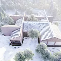 Modern Detached Villa In Snowy Forest Surroundings With Sloped Roof And Snow Covered Trees