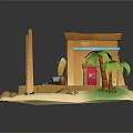 Egyptian Style Landscape Featuring Small Temple Stone Steps Palm Trees and Obelisks 3d model