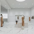 Trendy Clothing Store With Modern White Glass Window And Hanging Fashion Apparel