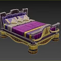 Elegant Single Bed with Purple Mattress Gold Accents and Decorative Pillows