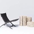 Modern Black Leisure Chair With Metal Frame And Natural Wood Stump Side Tables