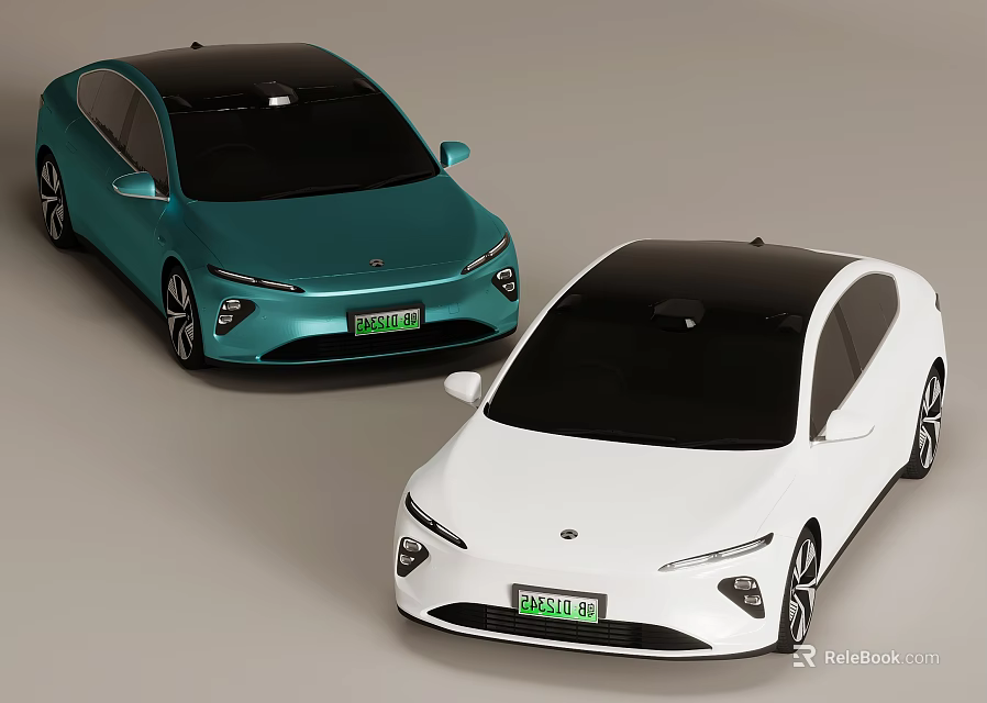 Two Modern Electric Cars With Sleek Teal And White Body And Black Roof 3d model 