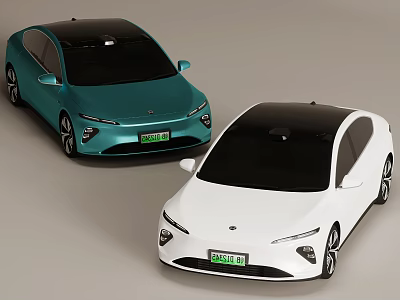 Two Modern Electric Cars With Sleek Teal And White Body And Black Roof 3d model