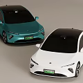 Two Modern Electric Cars With Sleek Teal And White Body And Black Roof