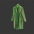 Long Plaid Pattern Coat Hanging On Wooden Hanger With Red Brown Checks
