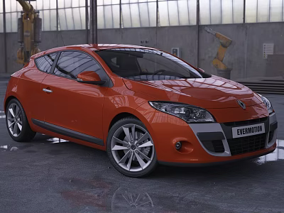 Orange Renault Megane Coupe in Industrial Garage Setting With Sleek Exterior Design 3d model