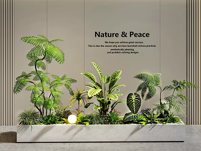 Lush Green Plants in White Container with Warm Light for Nature Peace Theme 3d model