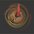 Red Haired Game and Movie Character Holding Spear With Flame Effects Standing On Circular Base